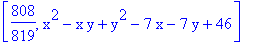 [808/819, x^2-x*y+y^2-7*x-7*y+46]